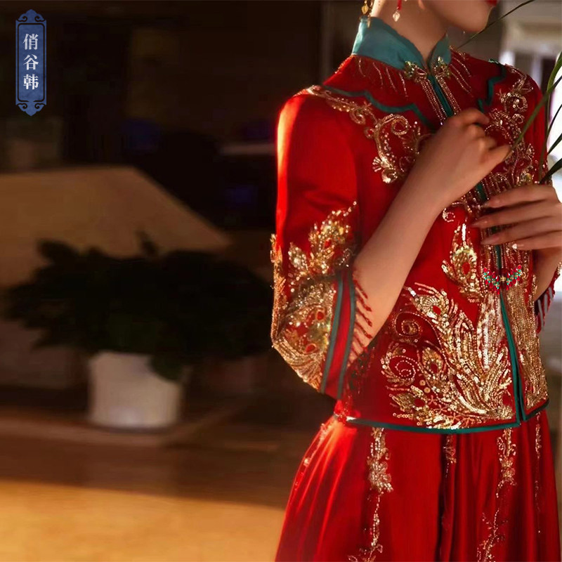 秀禾服2021年新款红蓝撞色秋季新娘结婚礼服中式古装