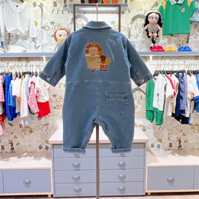 moimoln小云朵韩国童装代购2023秋款儿童韩版牛仔连身衣