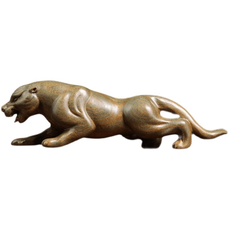 金钱豹手把摆件天然檀木木雕文玩招财金钱豹子摆件