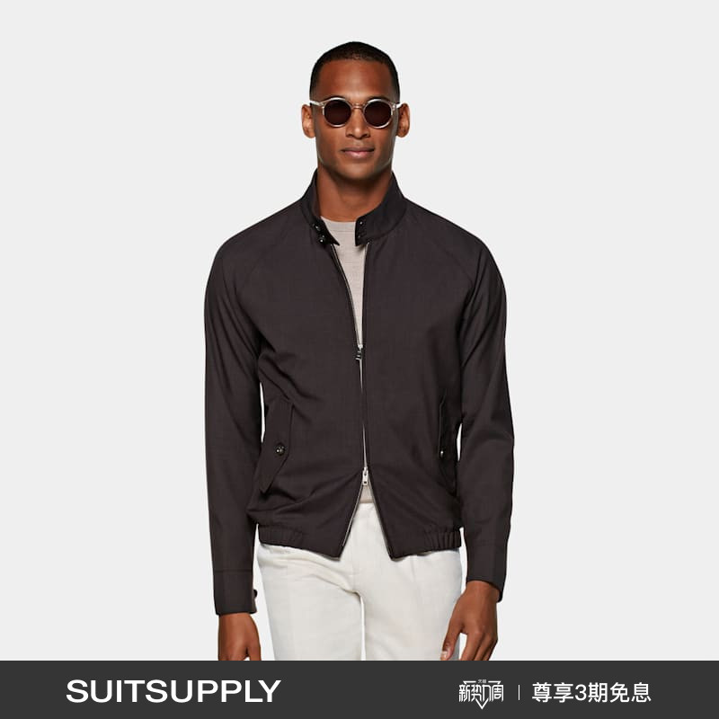SUITSUPPLY-棕色S120支羊毛休闲男士飞行员夹克外套
