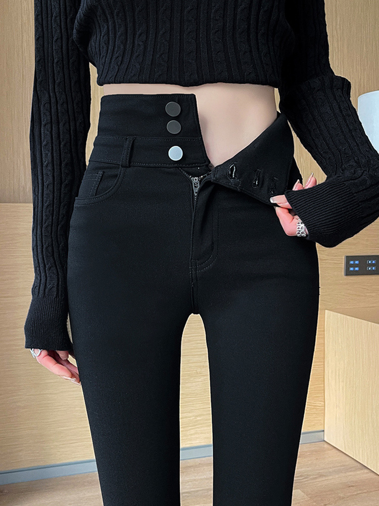 黑色打底裤女秋冬加绒外穿加厚保暖魔术裤高腰紧身弹力小脚铅笔裤