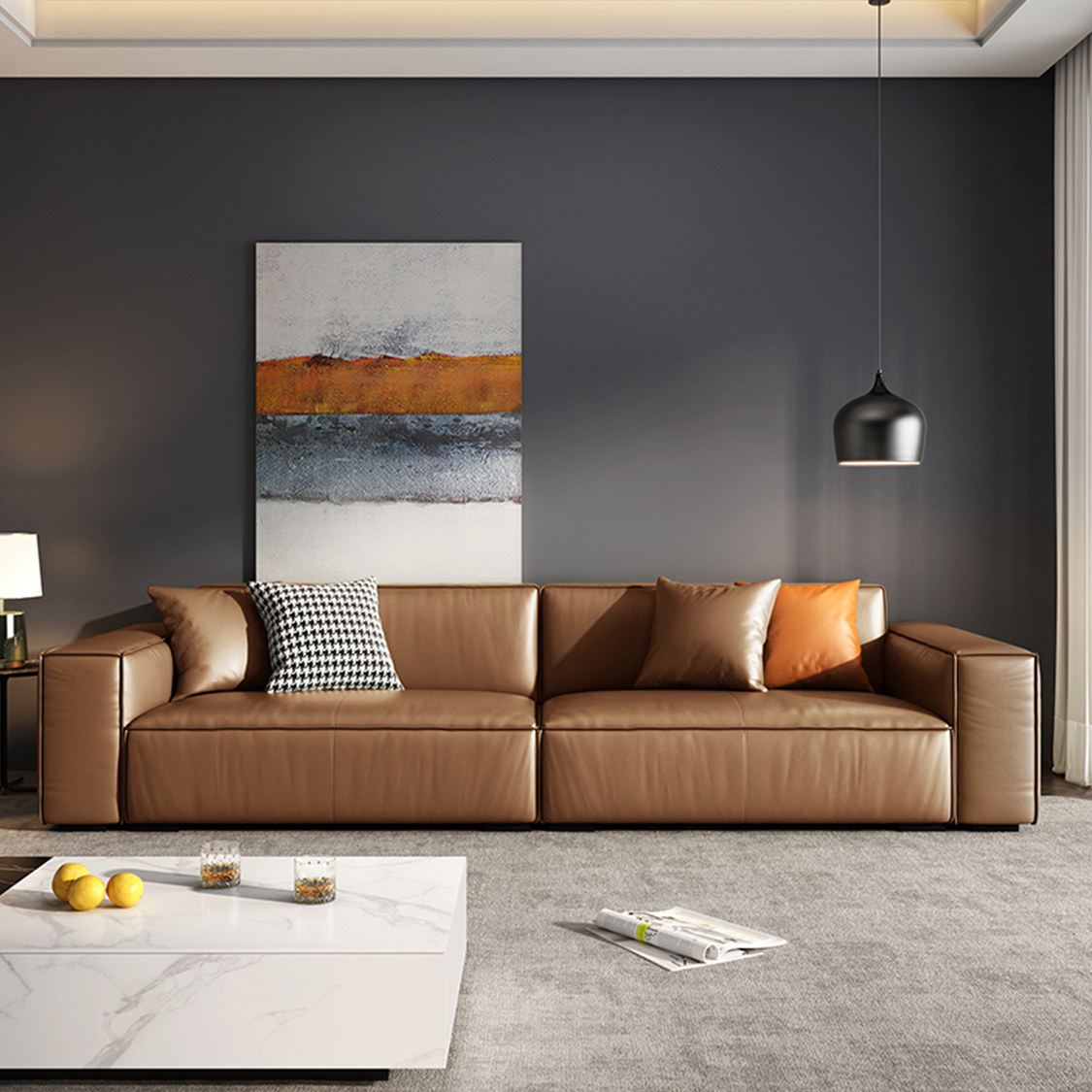 帕沙曼2022新款真皮沙发头层牛皮意式极简客厅直排网红豆腐块沙发