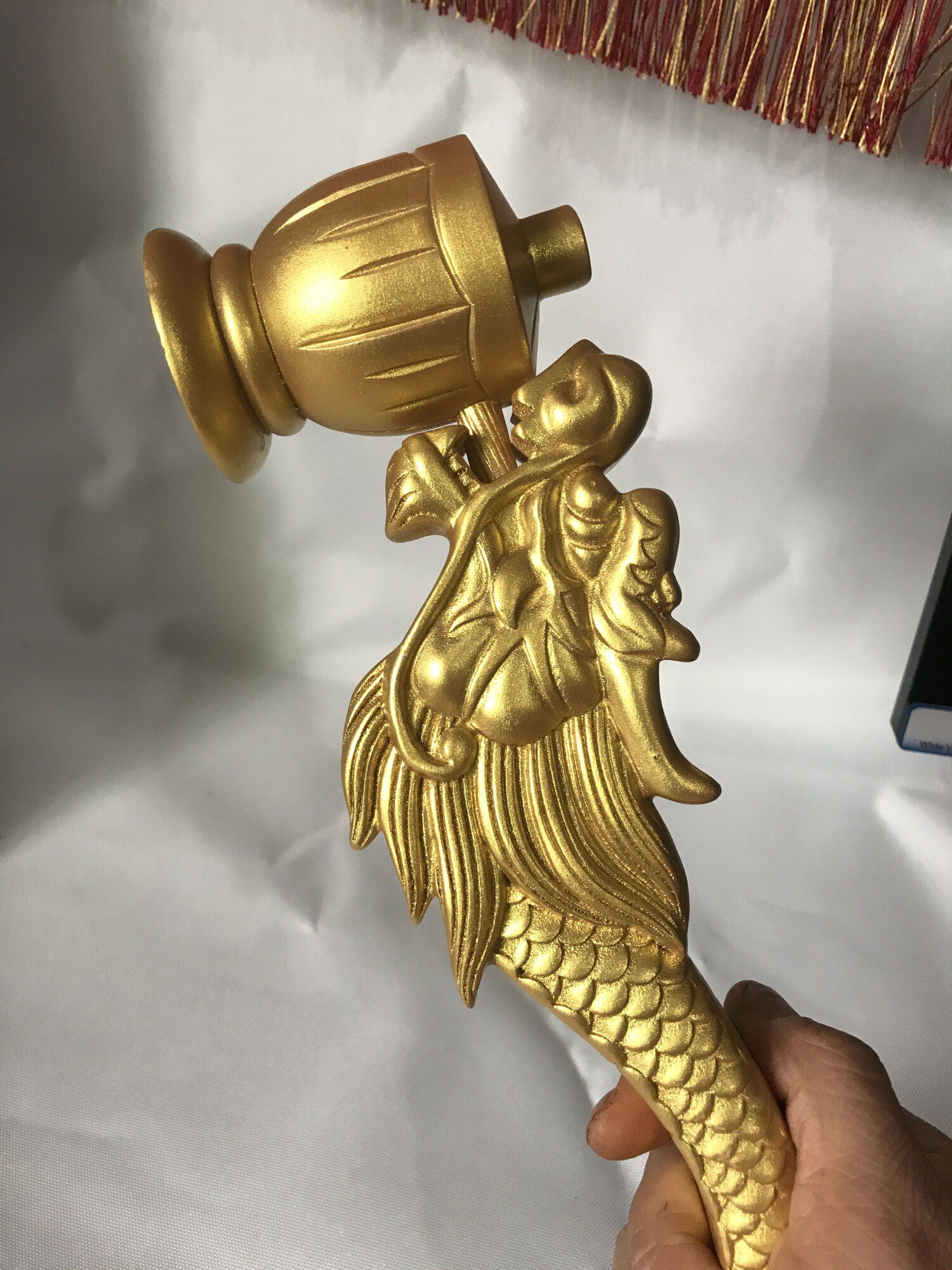 手炉金色道家用品香炉龙头龙柄实木手工雕刻道教工艺品