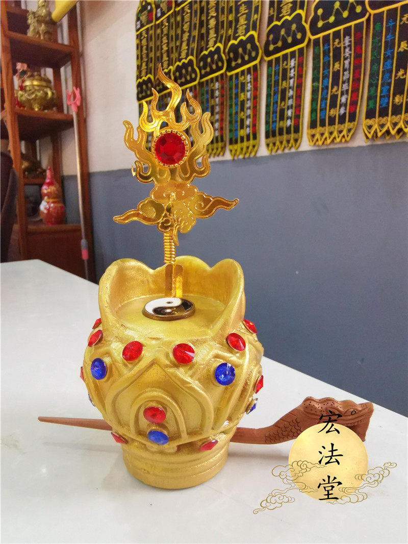 用品道士莲花花冠道教实木太极火焰精品木雕道教工艺品