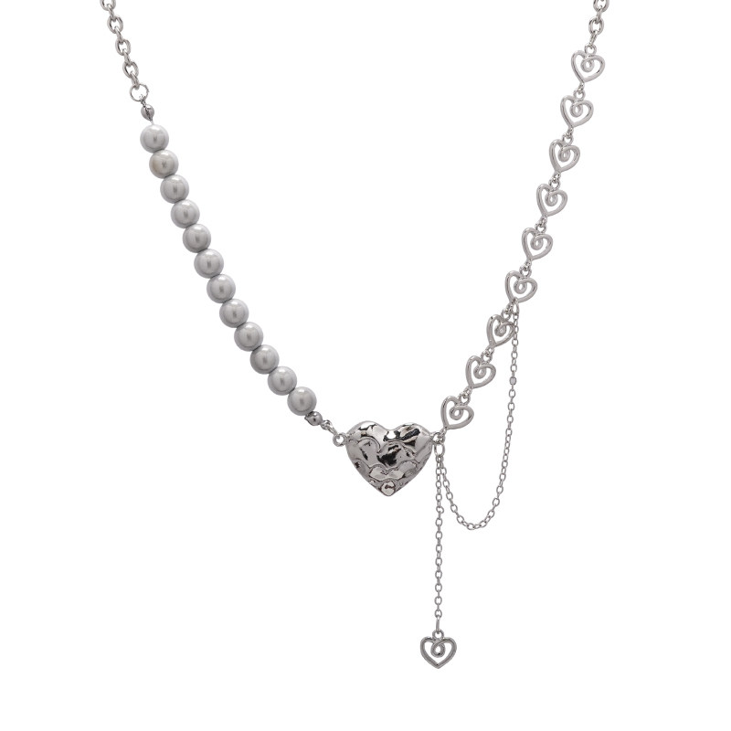 kansai新款潮皱反光珍珠流苏爱心项链个性小众项链