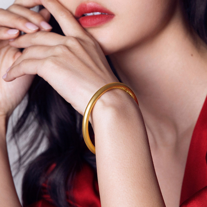 六桂福珠宝金环古法黄金手镯足金镯子手环手饰女款正品计价