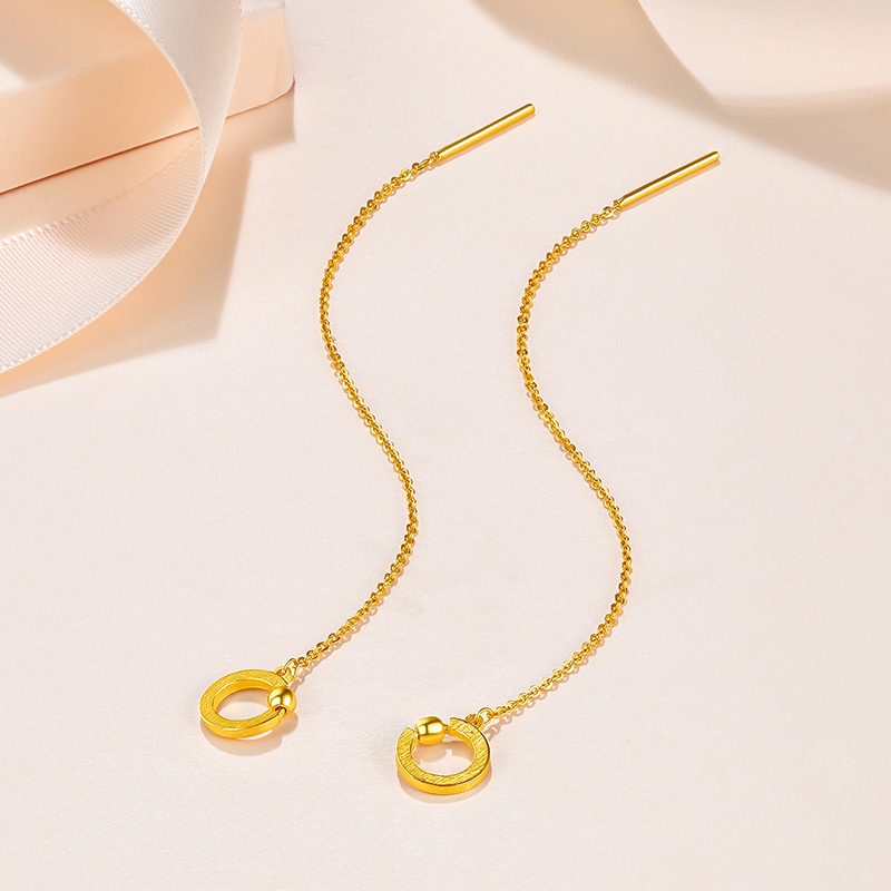 桂福珠宝几何圆圈黄金耳线耳坠女款时尚足金耳饰