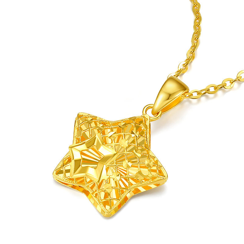 金玫瑰项链磨砂镂空车花金车花女彩桂福吊坠金吊坠颈饰