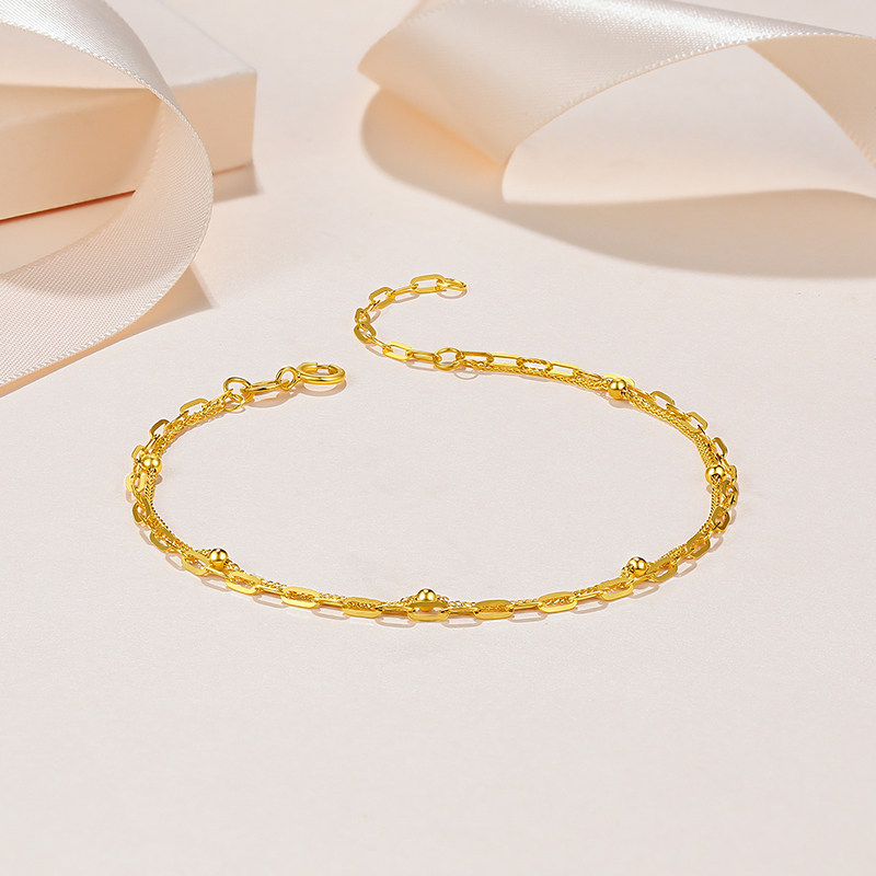 六桂福珠宝几何环扣黄18k金手链