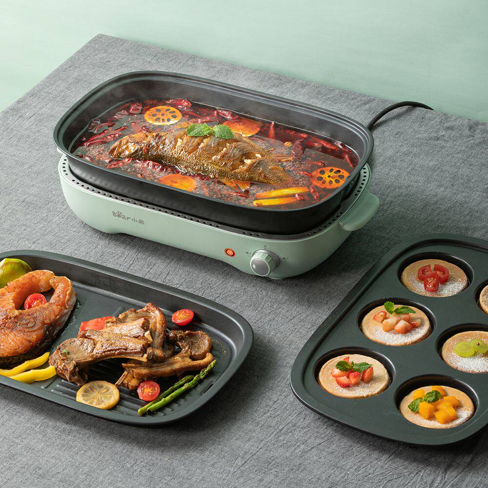 火锅小熊烧烤一体小型家用多功能料理锅电煮锅电热火锅