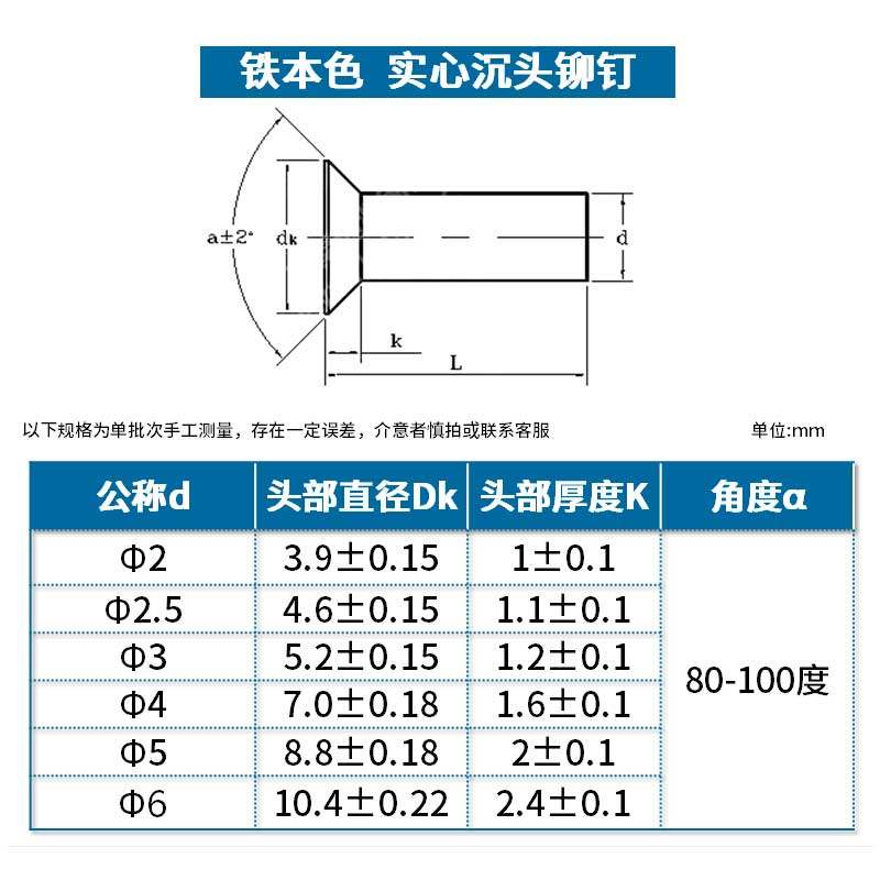铆钉铁沉头碳钢本色平锥头实心m2m25m3m4m5m65l平锥头铆钉