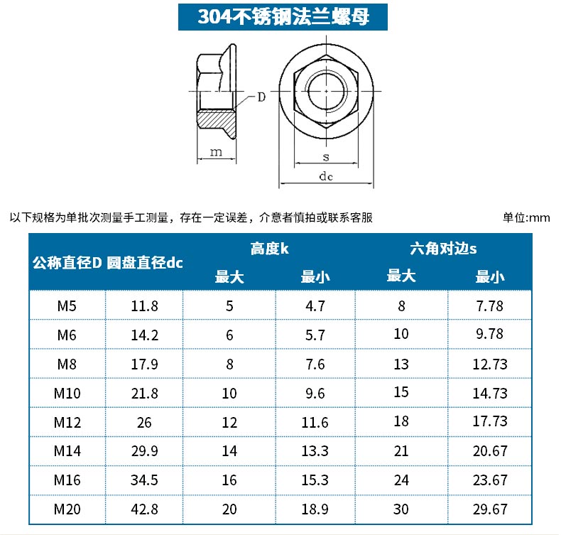 螺母法兰不锈不锈钢钢带带垫防滑防松螺帽细牙螺母
