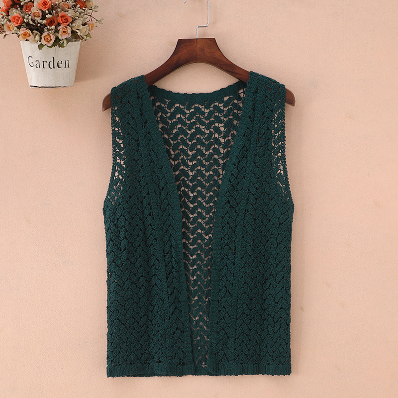 短款毛线针织镂空背心女夏外穿钩花坎肩百搭短外套