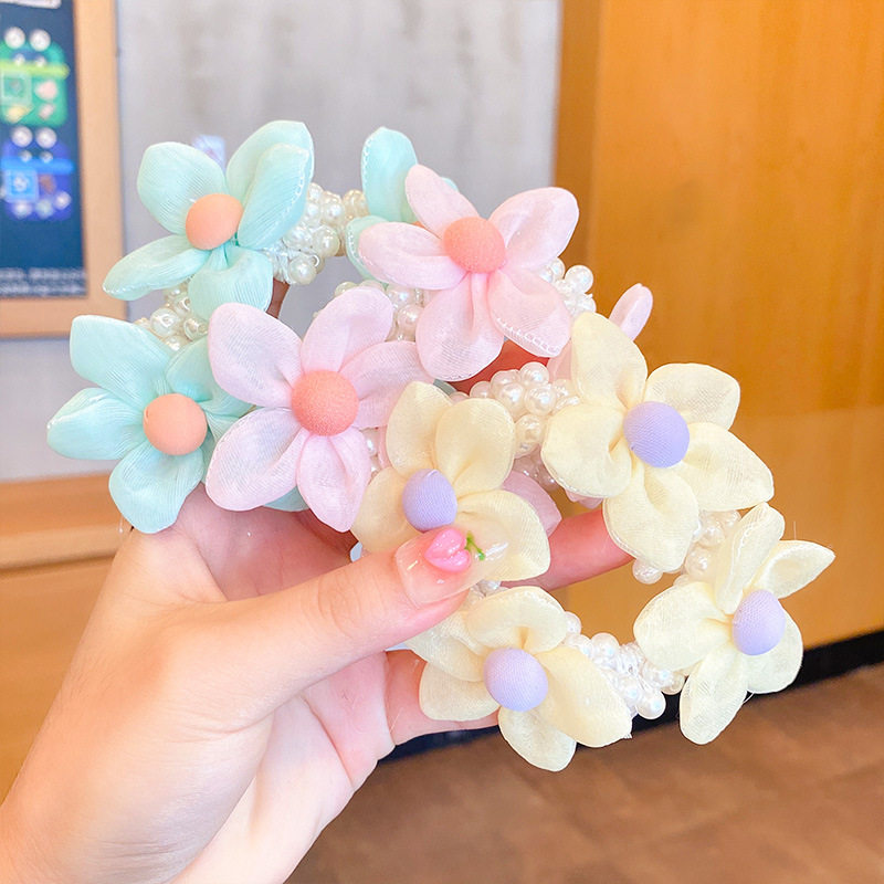 儿童珍珠花朵发圈高弹不伤发橡皮筋可爱爱宝宝扎头圣诞装饰品