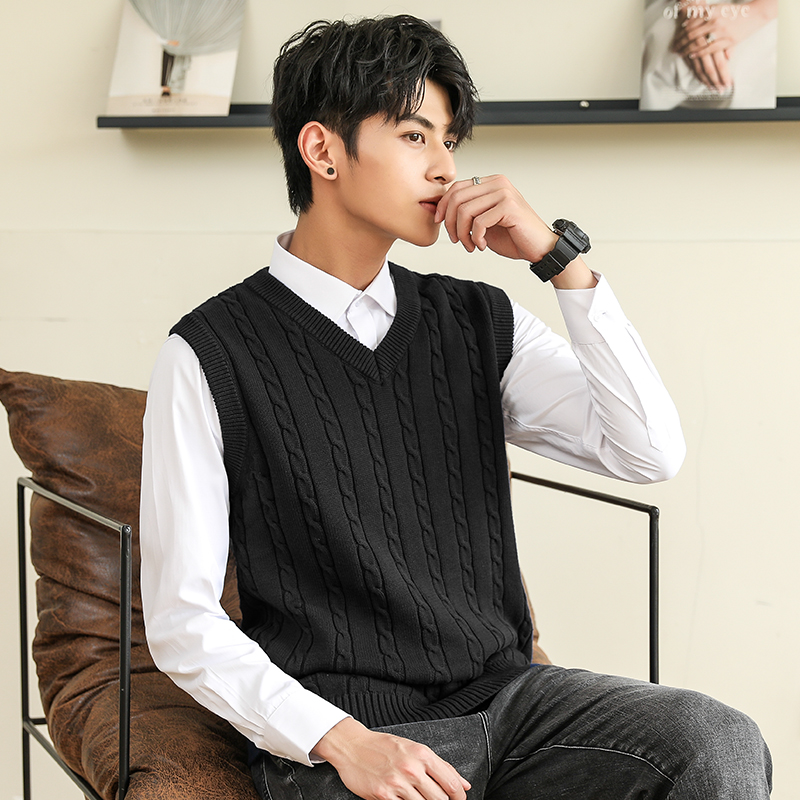 针织毛衣背心男无袖加绒秋冬季内穿加厚保暖男士v领马甲打底线衣