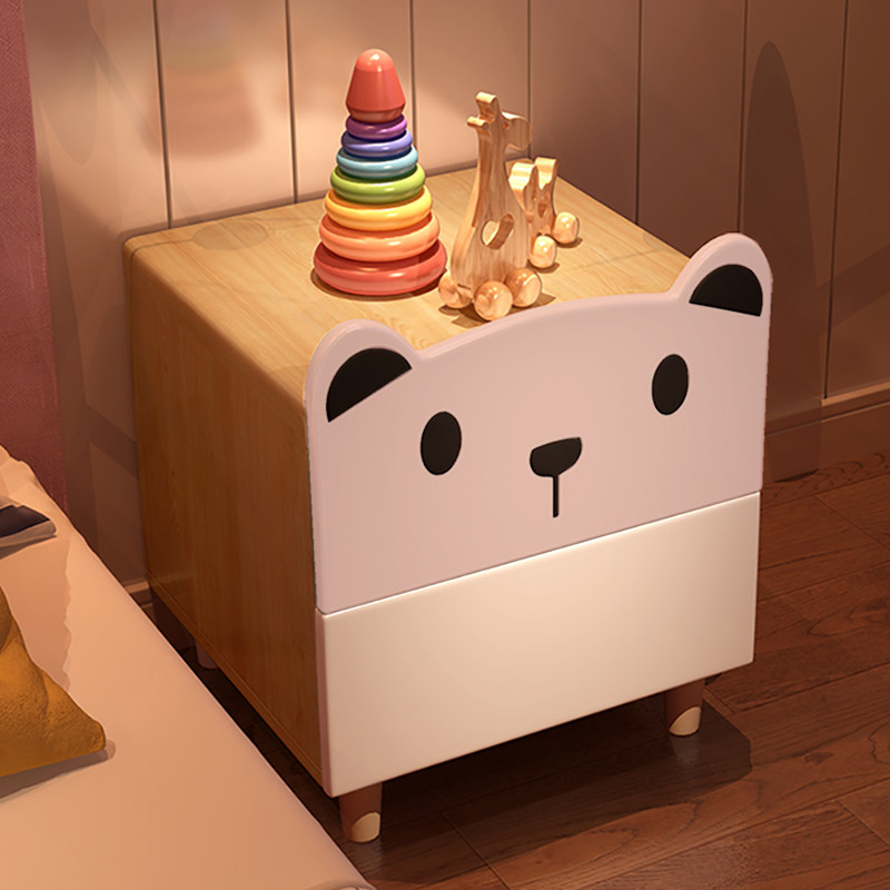 床头柜卡通卧室儿童收纳储物实木小熊双抽床边床头柜