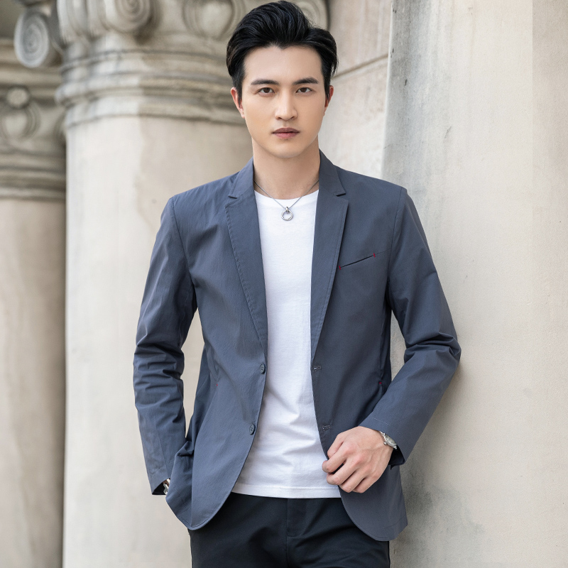 春秋休闲西服男上衣单件青年纯色薄款商务修身小西装韩版潮流外套