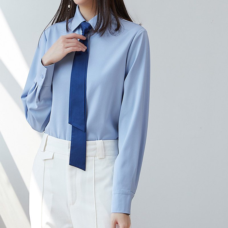 pangkou蓝色领带中性chic气质帅气女衬衫小众设计师衬衫