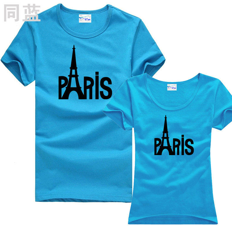 夏装新款派斯paris埃菲尔铁塔图案女男款半短袖t恤衫情侣装帕丽斯