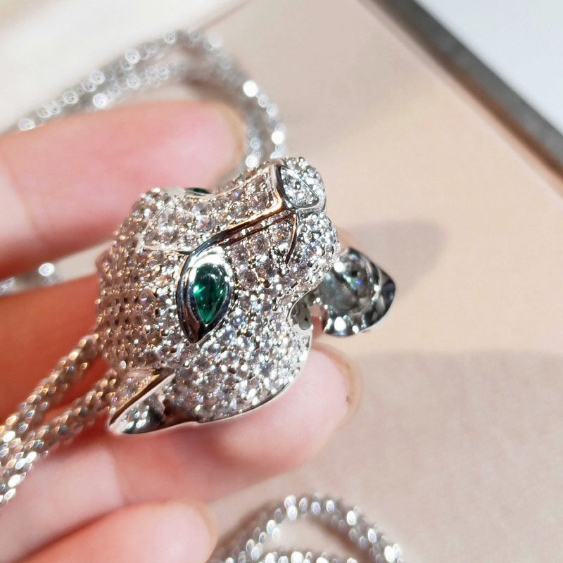 豹头项链满钻男士18k白金时尚百搭彩金奢华群镶钻石套链毛衣链女