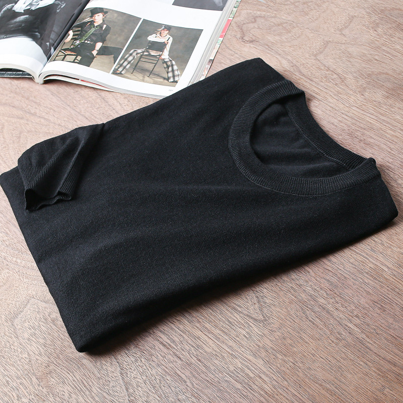 黑色羊毛衫男2021新款圆领纯色毛衣男士时尚修身大码针织打底衫潮