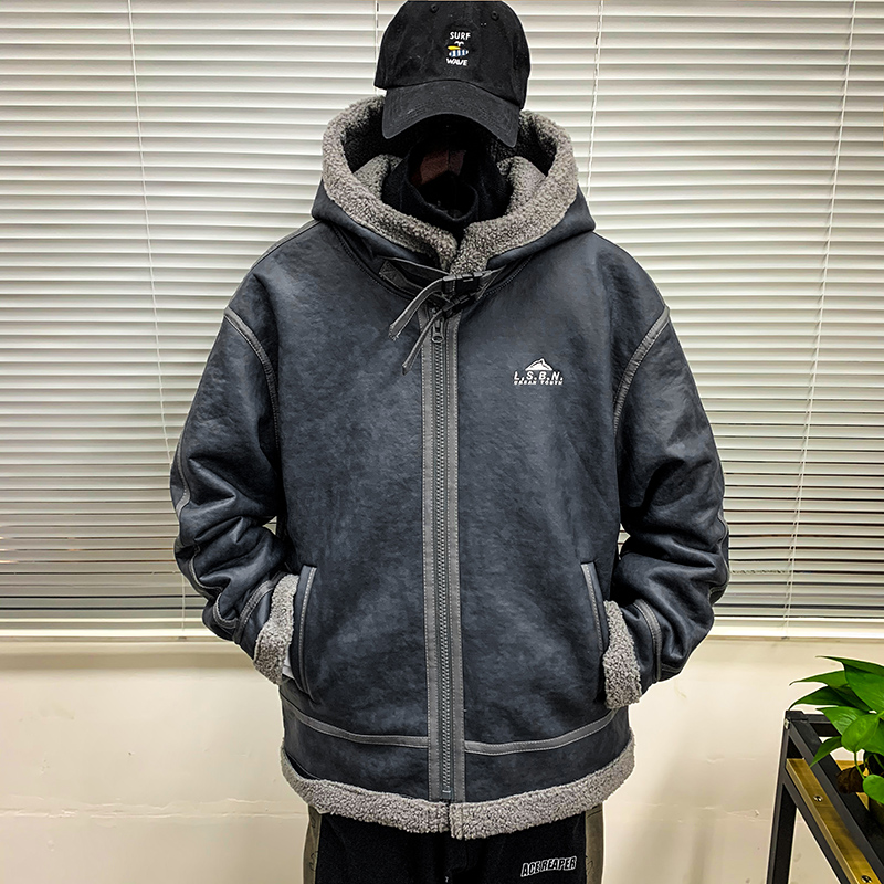 棉衣男冬季加厚加绒羊羔绒外套男宽松棉袄皮毛一体男士羊羔毛棉服