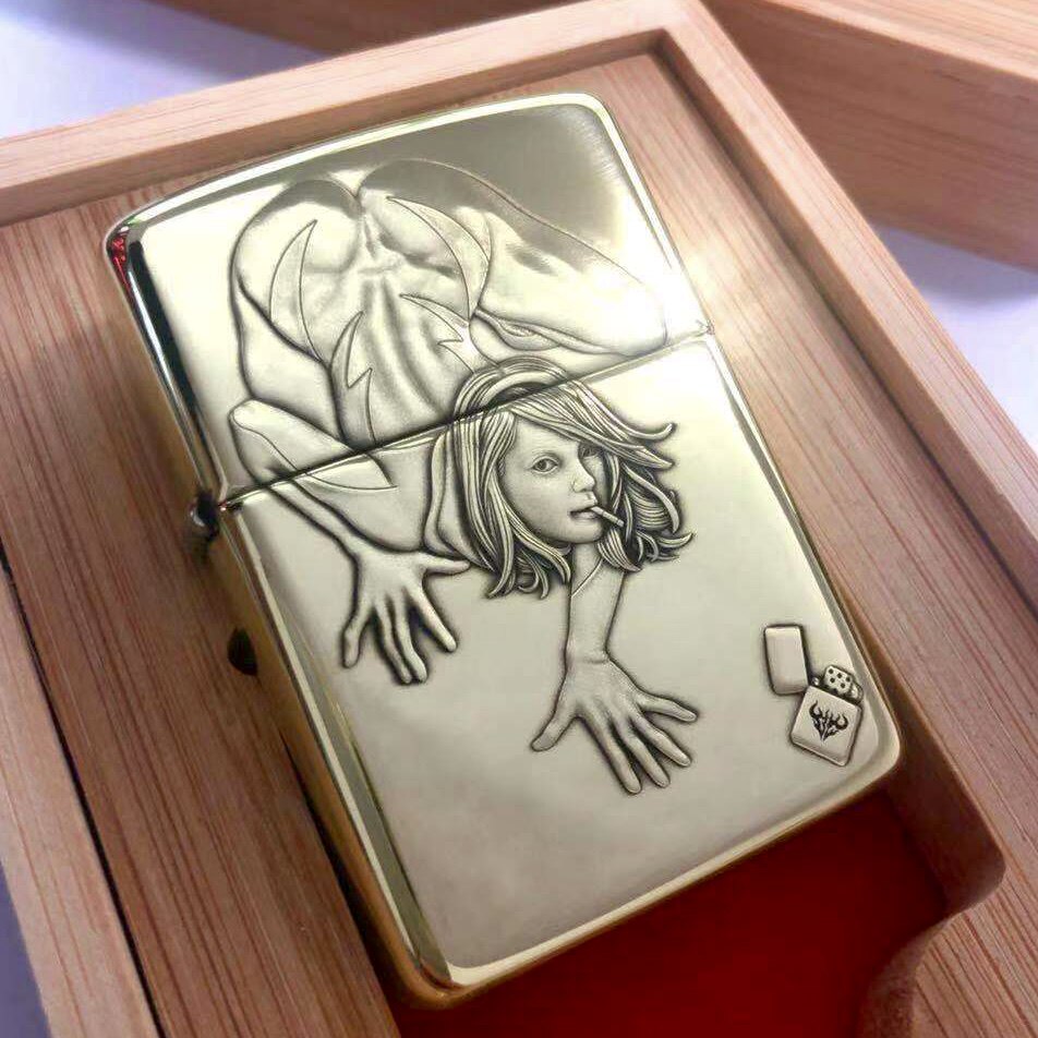 正品zippo防风打火机蚊版纯铜纯银蜘蛛女高端浮雕zippo