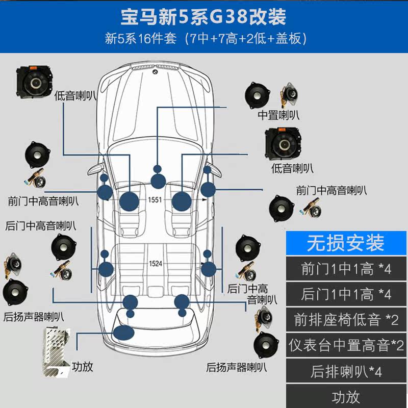 宝马新357系g38g12x3x457 原厂l7环绕哈曼卡顿音响喇叭功放高音