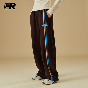 ER Striped Pants Casual Pants ຜູ້ຊາຍ 2023 ດູໃບໄມ້ລົ່ນແລະລະດູຫນາວວິທະຍາເຂດອາເມລິກາ Loose Velvet Straight Fashion Trousers ຮູບແບບດຽວກັນສໍາລັບຜູ້ຊາຍແລະແມ່ຍິງ