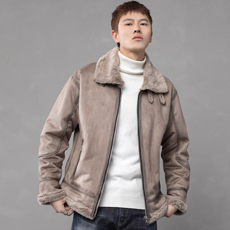 新款麂皮绒棉服男短款韩版潮流机车羊羔毛棉衣外套男冬季加绒加厚