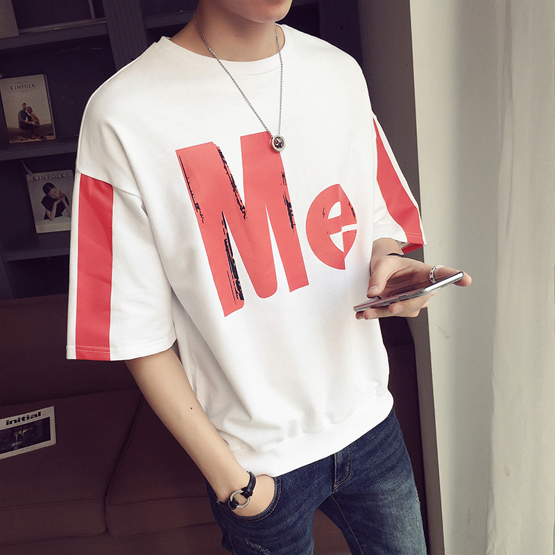 夏季男士短袖t恤潮流宽松2022新款潮牌五分袖男生半袖上衣服夏装