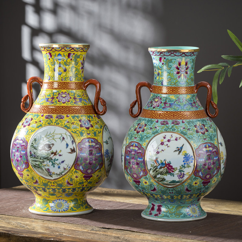 景德镇陶瓷器珐琅明清仿古古董中式花瓶家居电视柜花瓶