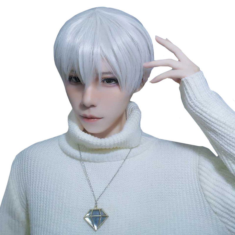 起义帅气假发逼真奶奶银白色男士短发气质蓬松日常整顶假发