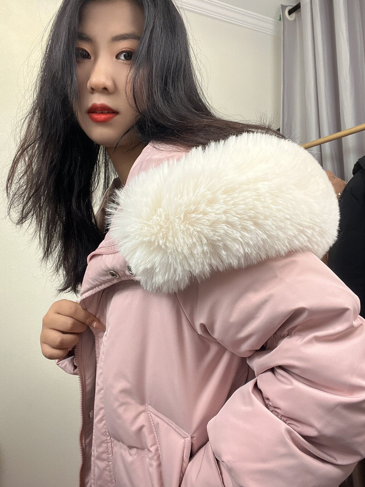 小萌朵张贝贝贝贝同款毛领连帽中长加厚羽绒服羽绒服