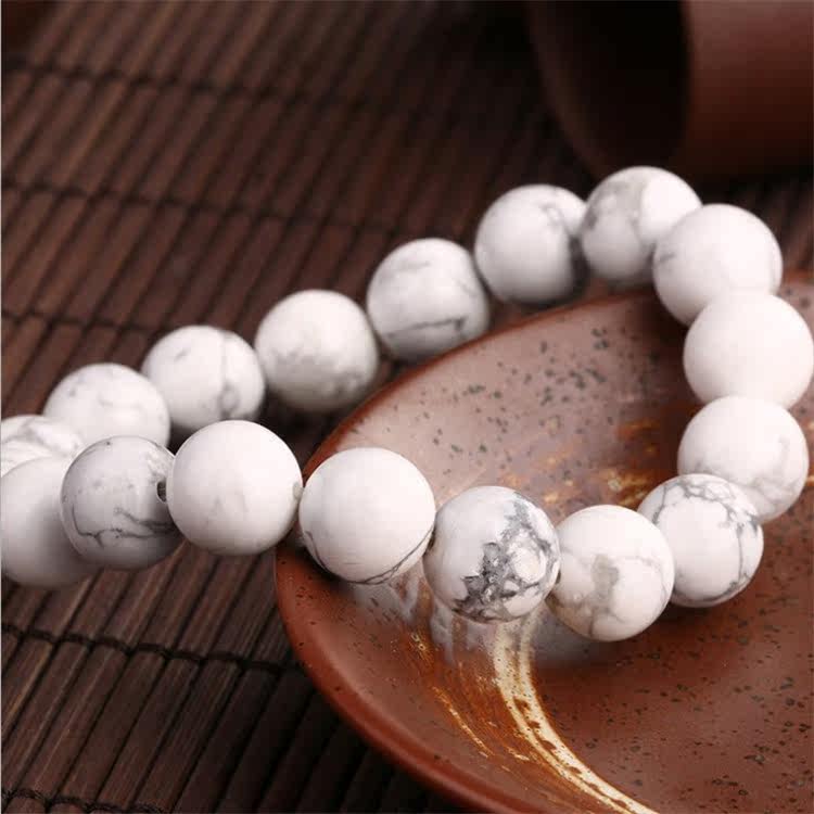 天然白松石手链男女款日韩时尚百搭宝玉石手串单圈圆珠转运手环潮