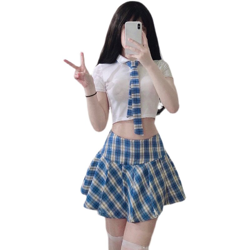 少女显瘦甜美纯欲校供感jk学院风制服性感超短格子裙日系学生套装