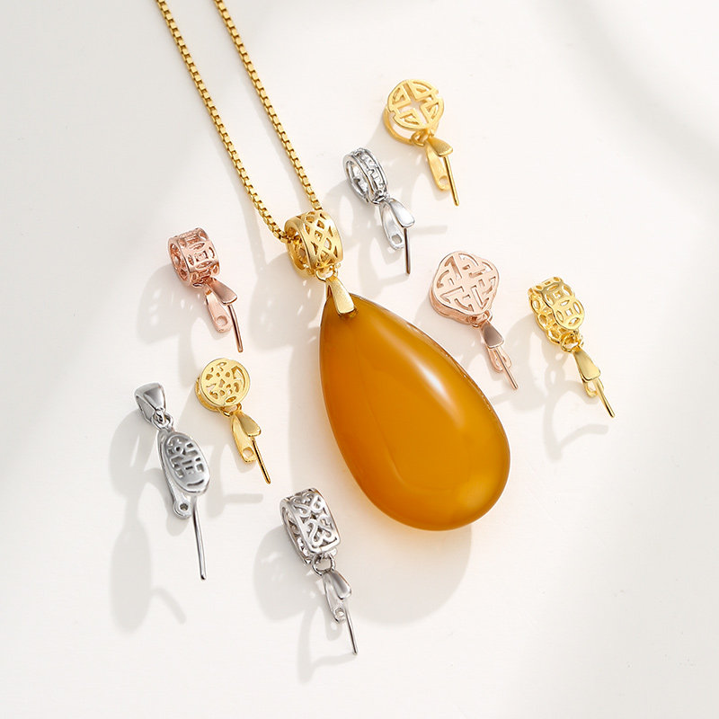 吊坠扣头s925扣银玉坠扣子18k金扣子纯银观音扣