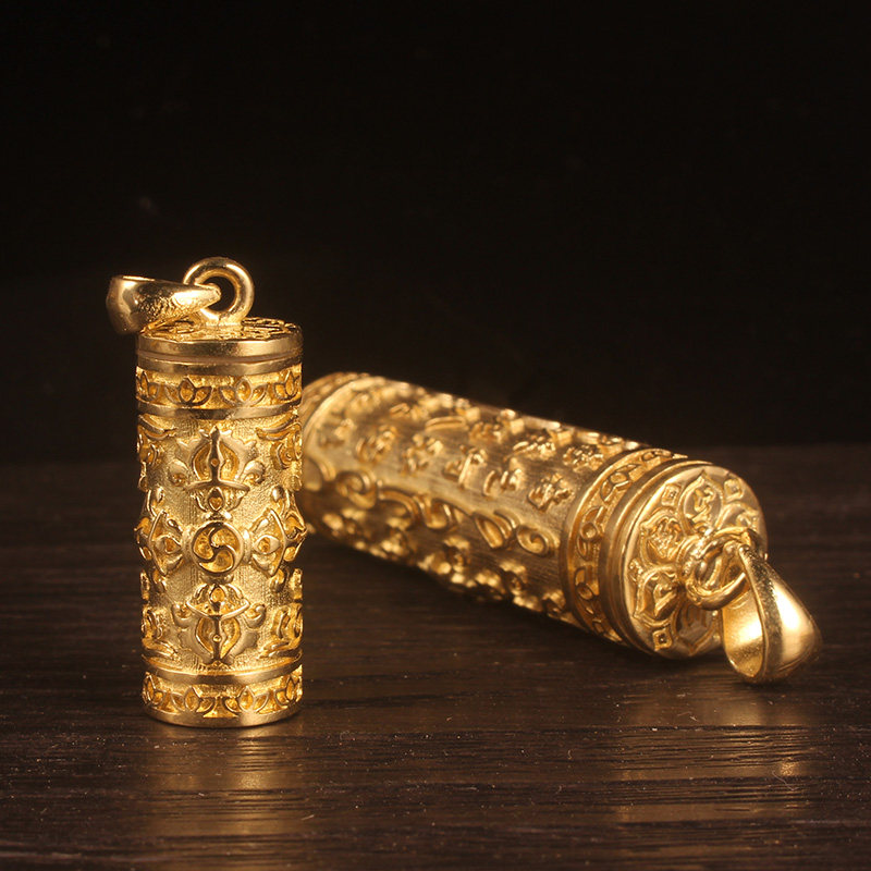 纯铜朱砂嘎乌盒楞严吊坠尼泊尔饰品藏式心经本命年项坠