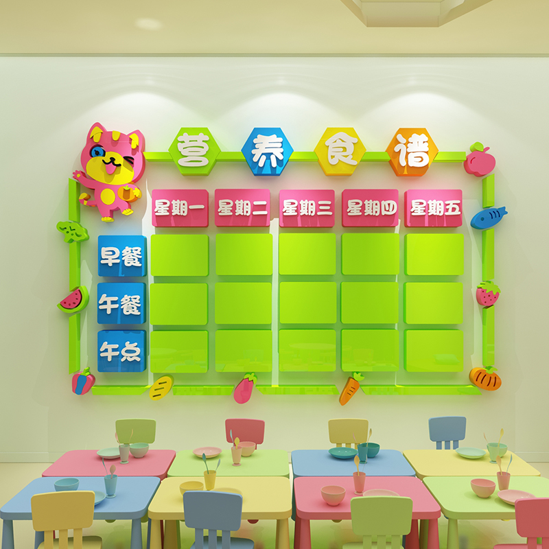 幼儿园食谱展示板墙贴托管班用品教室布置培训机构文化墙公告栏