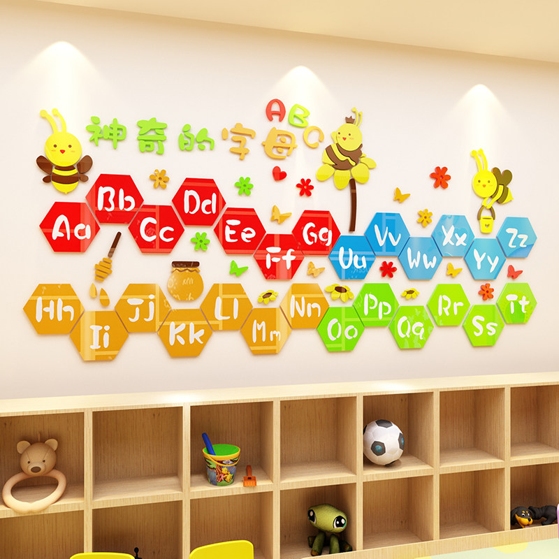 英文贴纸字母墙贴3d幼儿园教室装饰小学早教班级文化墙布置亚克力
