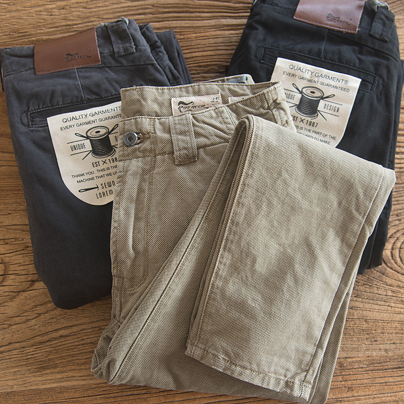 美式复古休闲潮男秋季修身直筒长裤水洗做旧纯棉阿美咔叽工装舒适