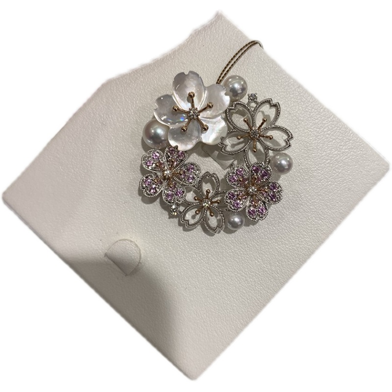 香港mikimoto御木本18k白金钻石akoya海水珍珠贝母花朵女士胸针