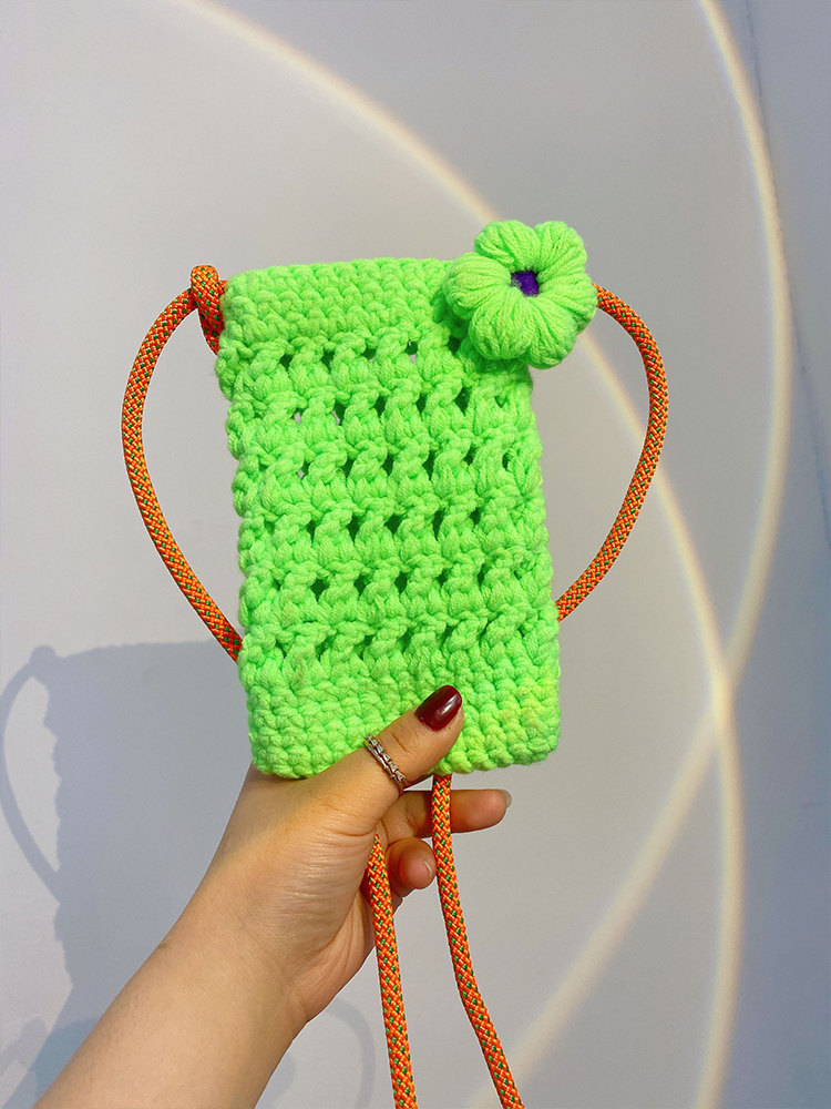 快本同款钩针针织毛线手机包女夏天斜挎小包通用款女包