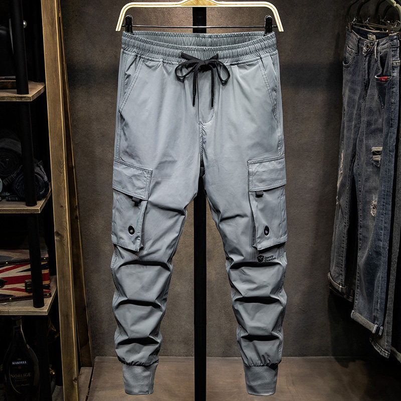 夏季薄款黑色多口袋工装裤男潮牌宽松束脚男士休闲裤韩版潮流裤子