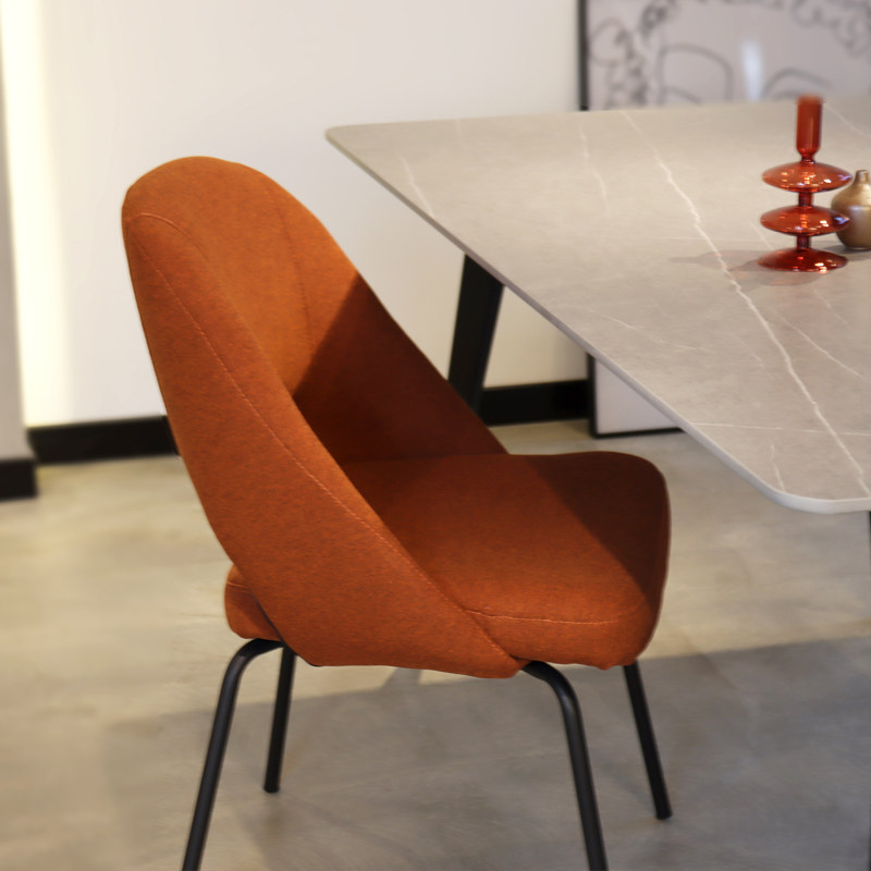 优尼居北欧轻奢橘色棉麻布艺餐椅现代简约靠背家用餐椅