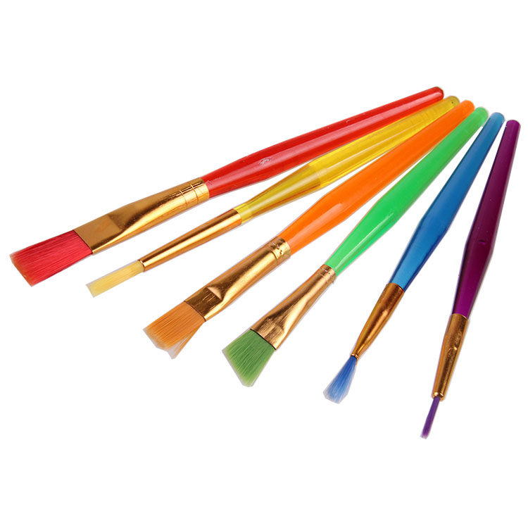 学生儿童颜料画刷彩色透明塑料宝宝画笔6支画笔