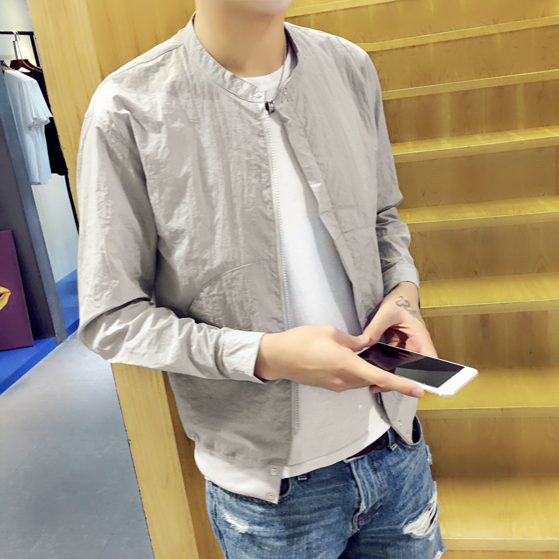 2022薄款外套男士潮流透气防晒衣棒球服春秋夏季男生灰色帅气外衣