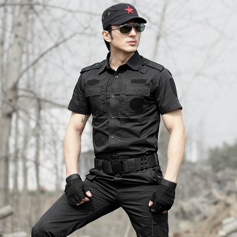 夏季迷彩服男特种兵工作服军装训练作战服黑色作训服套装保安短袖