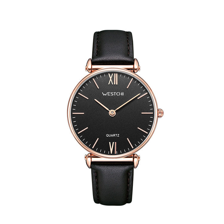 手表超薄女表西驰westchi情侣简约真皮石英防水国产腕表