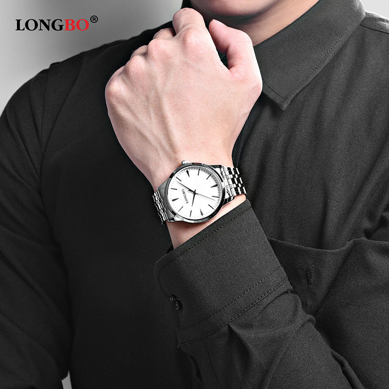 手表longbo龙波正品韩版时尚不锈钢钢带情侣石英国产腕表